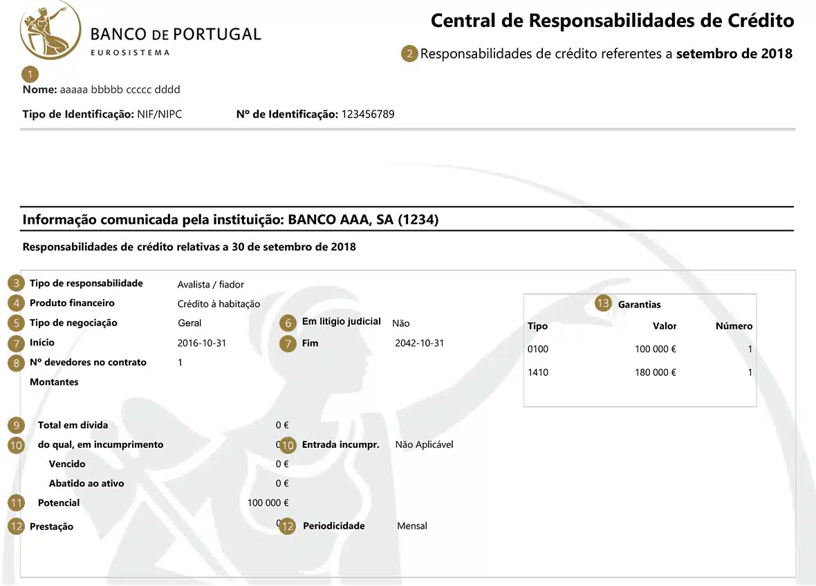 Exemplo do mapa de responsabilidades de crédito do Banco de Portugal explicado